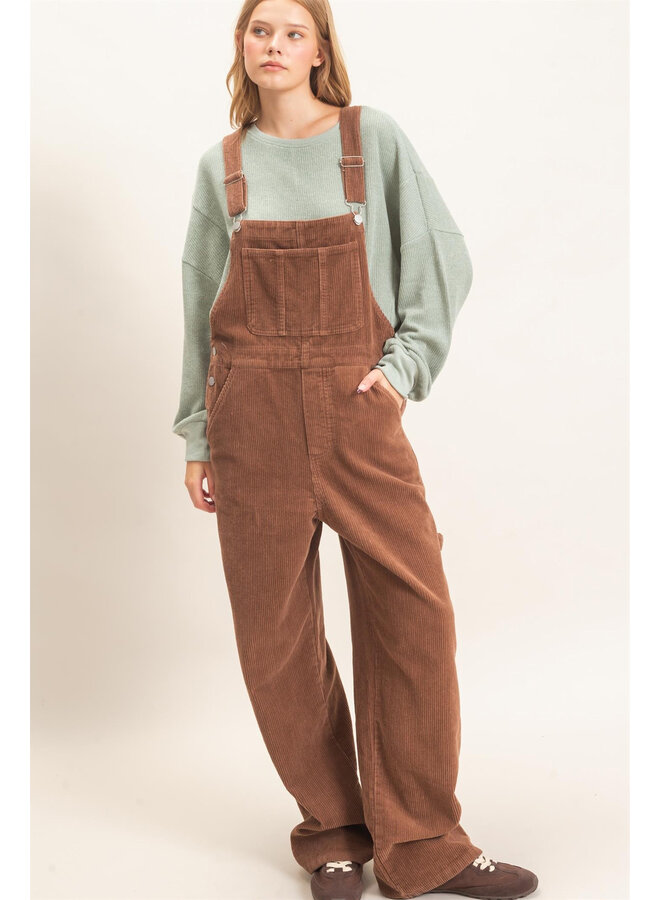 AUTUMN CALLING CORDUROY OVERALLS-BROWN