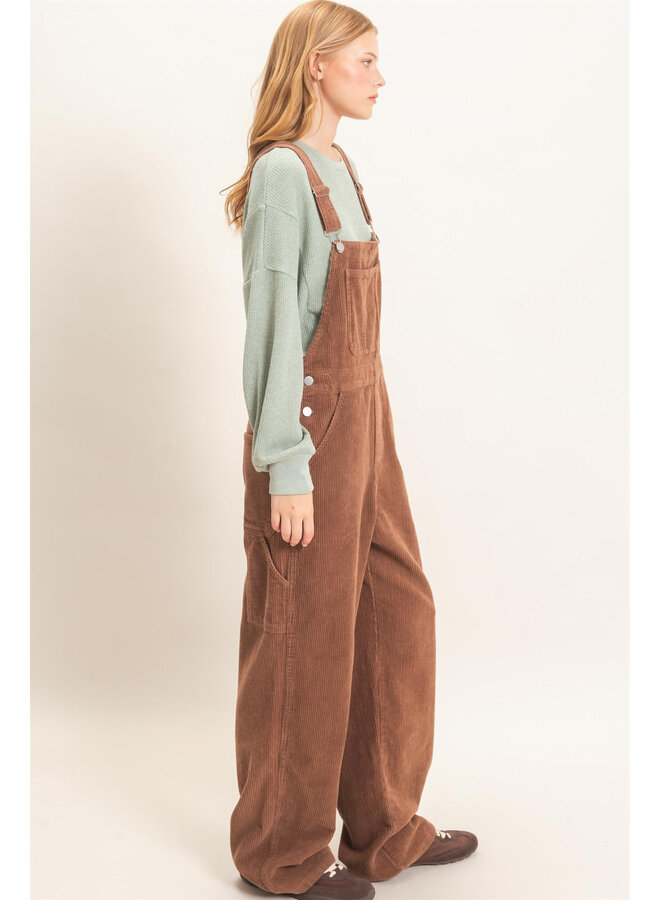 AUTUMN CALLING CORDUROY OVERALLS-BROWN