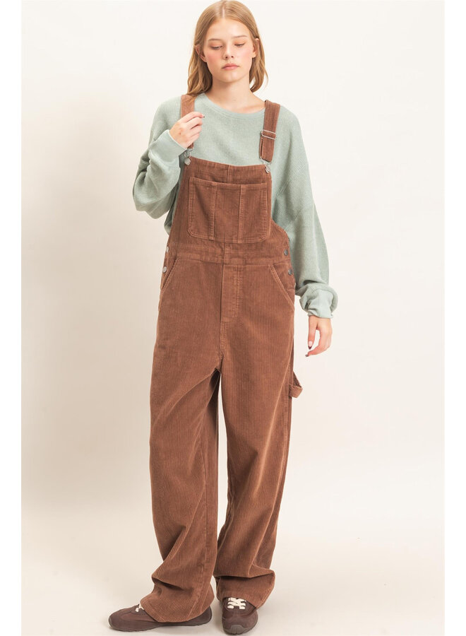 AUTUMN CALLING CORDUROY OVERALLS-BROWN