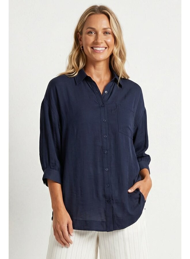 SIMPLY STYLED BUTTON DOWN TOP-NAVY