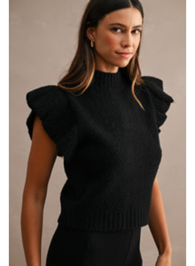 RUFFLED & REFINED VEST-BLACK