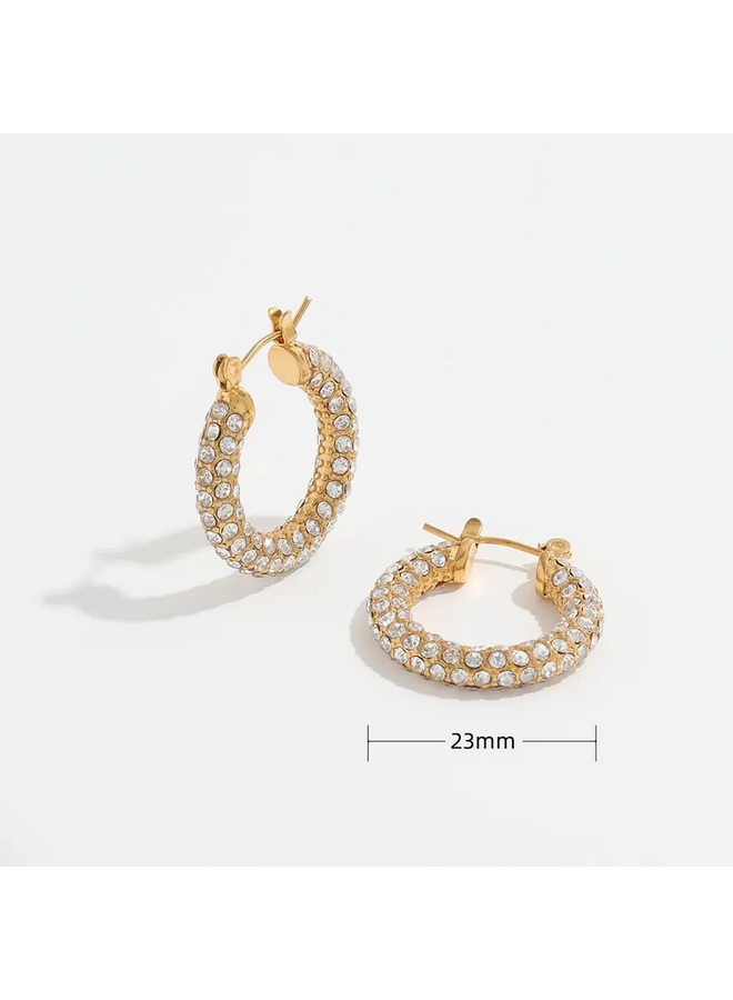 ATHENA 18KGP PAVED HOOP EARRINGS