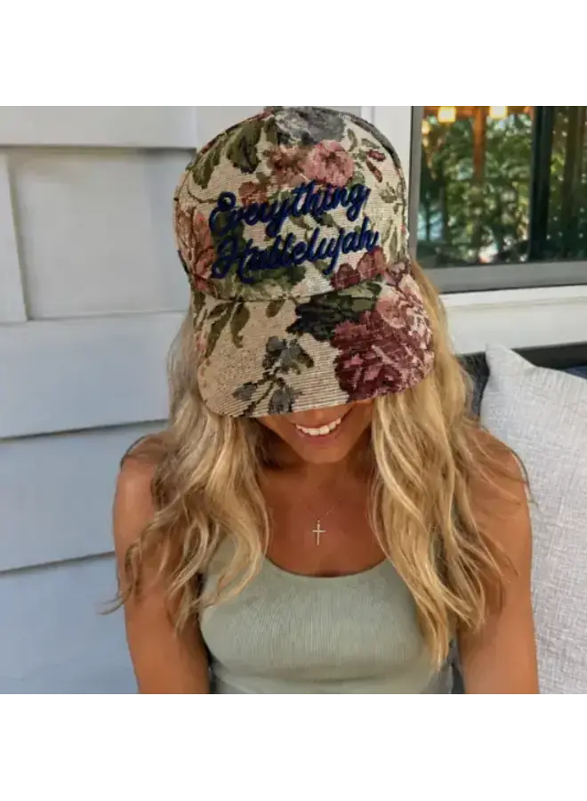 EVERYTHING HALLELUJAH EMBROIDERED FLORAL TRUCKER HAT