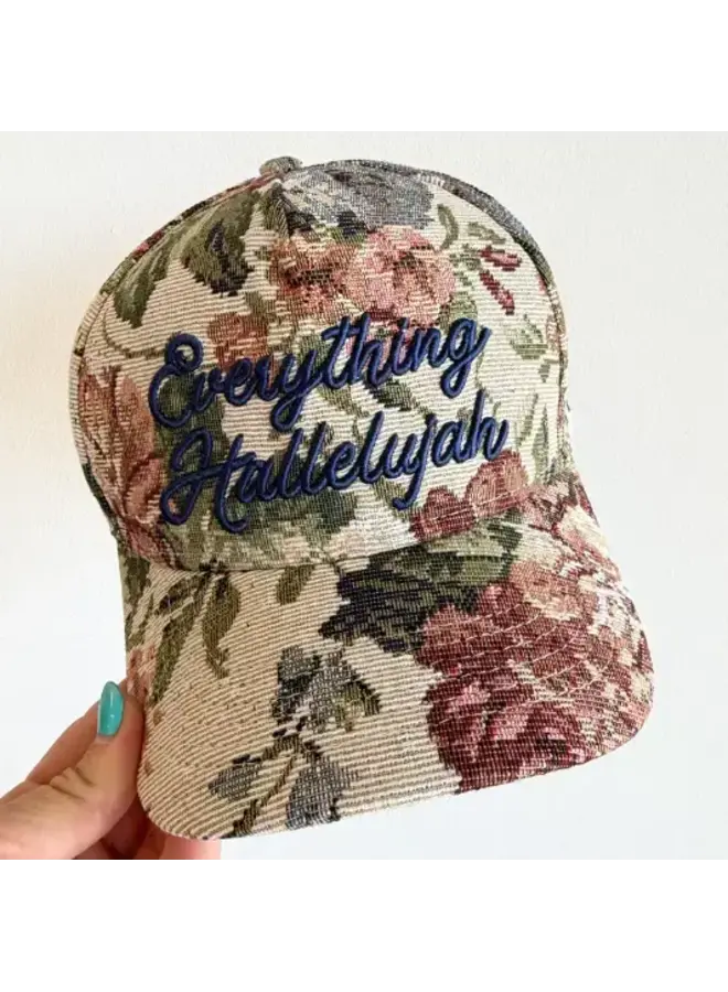 EVERYTHING HALLELUJAH EMBROIDERED FLORAL TRUCKER HAT