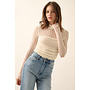 LACE & LINES MOCK NECK TOP-CREAM