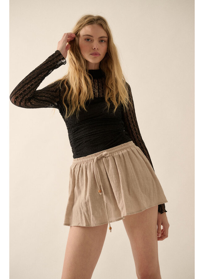 LACE & LINES MOCK NECK TOP-BLACK