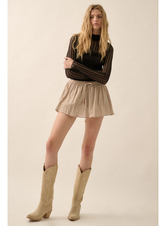 LACE & LINES MOCK NECK TOP-BLACK