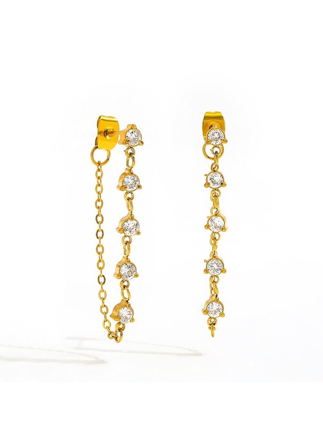 AVA LEE 18KGP ZIRCONIA CHAIN EARRINGS