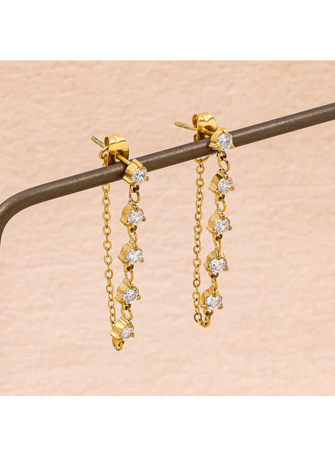 AVA LEE 18KGP ZIRCONIA CHAIN EARRINGS