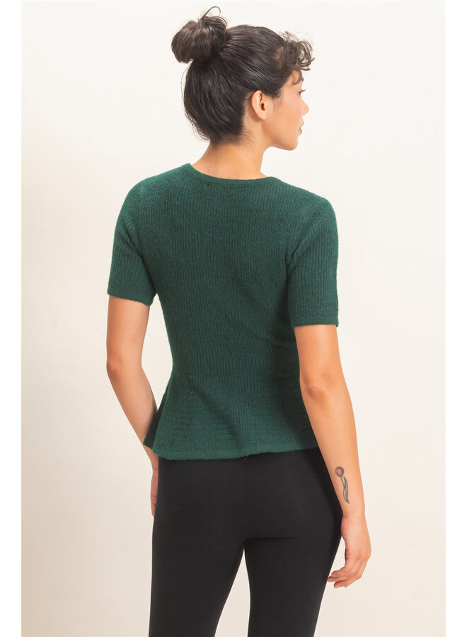 PRETTY IN PEPLUM TOP-DARK GREEN
