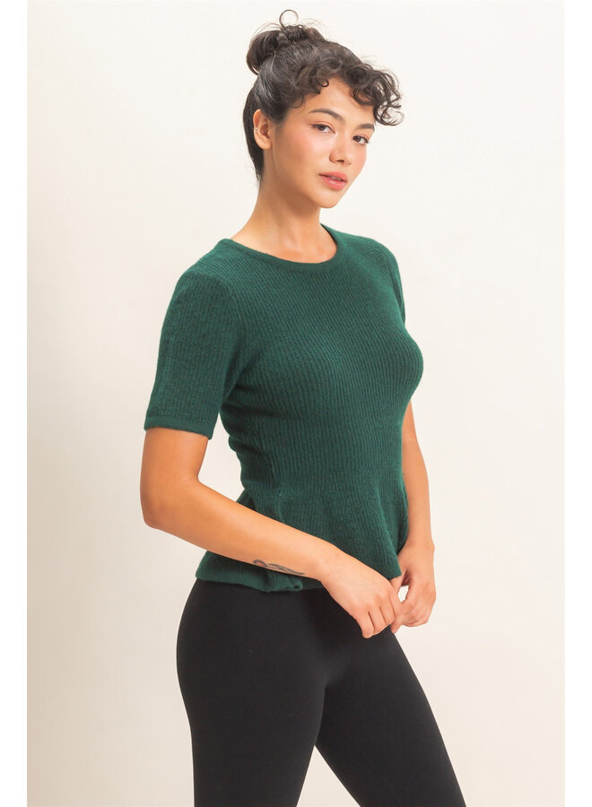 PRETTY IN PEPLUM TOP-DARK GREEN