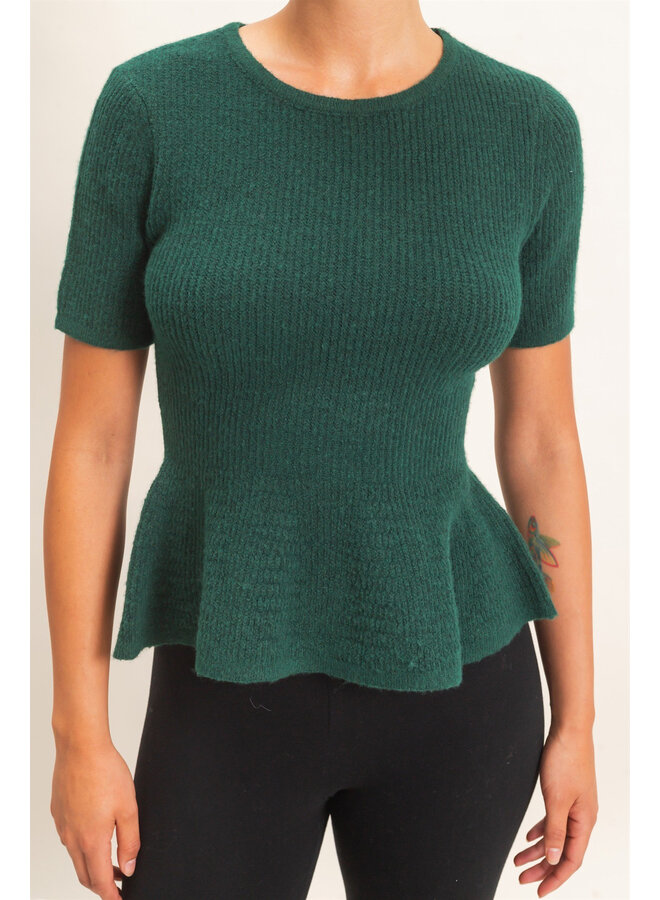 PRETTY IN PEPLUM TOP-DARK GREEN