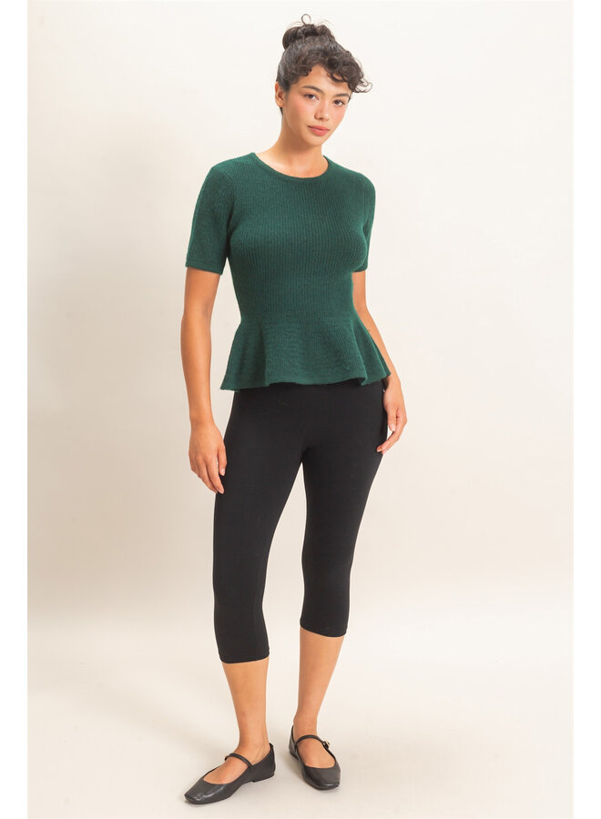 PRETTY IN PEPLUM TOP-DARK GREEN