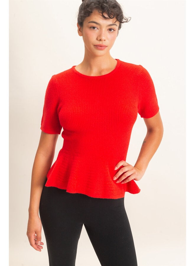 PRETTY IN PEPLUM TOP-RED