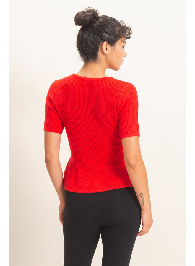 PRETTY IN PEPLUM TOP-RED