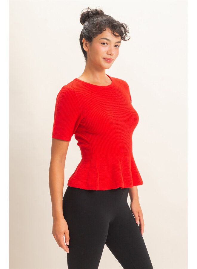 PRETTY IN PEPLUM TOP-RED