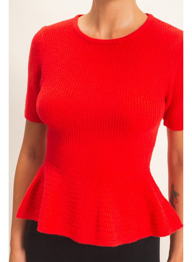 PRETTY IN PEPLUM TOP-RED