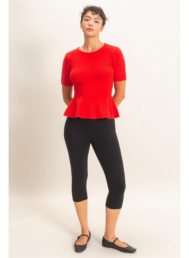 PRETTY IN PEPLUM TOP-RED