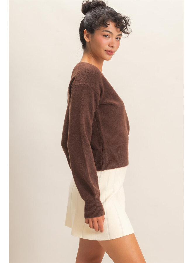 SIMPLY YOU LONG SLEEVE TOP-DARK BROWN