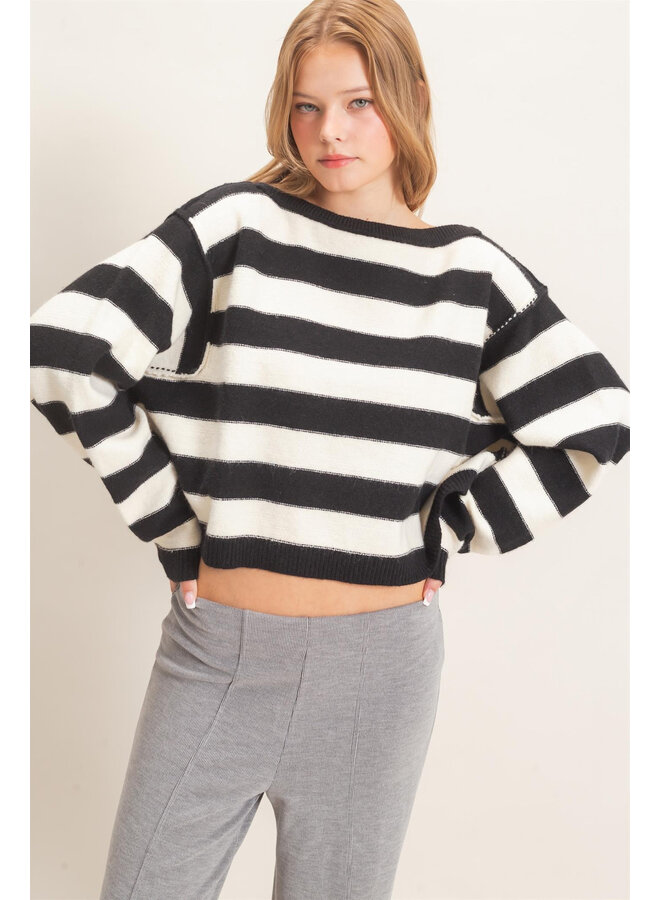 A LOVE FOR STRIPES TOP-BLACK