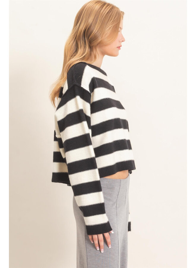 A LOVE FOR STRIPES TOP-BLACK
