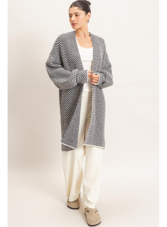 CALL IT COZY OPEN-FRONT CARDIGAN-BLACK
