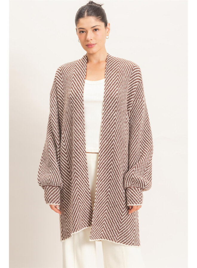 CALL IT COZY OPEN-FRONT CARDIGAN-BROWN