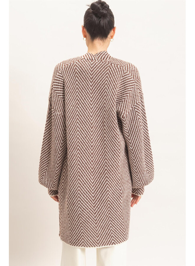 CALL IT COZY OPEN-FRONT CARDIGAN-BROWN