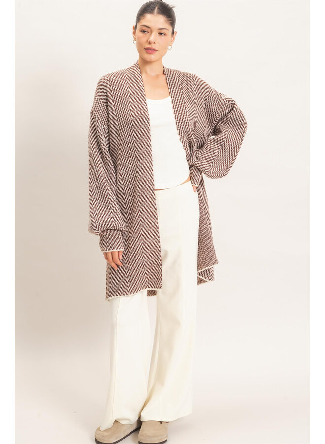 CALL IT COZY OPEN-FRONT CARDIGAN-BROWN