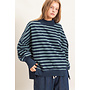 OVERSIZED & OBSESSED STRIPED MOCK NECK TOP-NAVY/SAGE