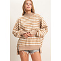 OVERSIZED & OBSESSED STRIPED MOCK NECK TOP-TAUPE/CREAM
