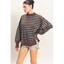 OVERSIZED & OBSESSED STRIPED MOCK NECK TOP-BROWN/BLUE