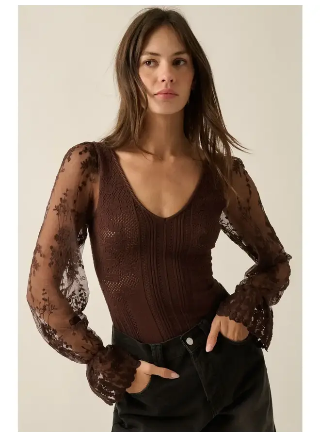 IT POINTS TO ME BODYSUIT-BROWN