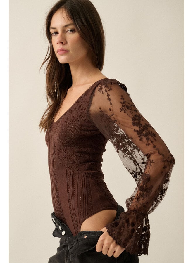 IT POINTS TO ME BODYSUIT-BROWN