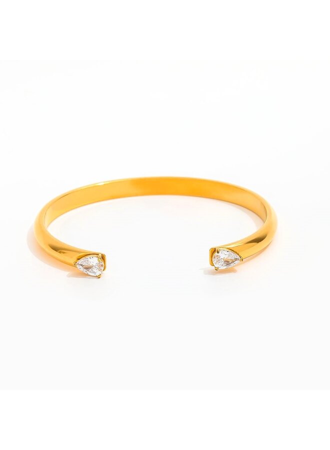 BLOSSOM 18KGP TEARDROP ZIRCONIA CUFF BRACELET