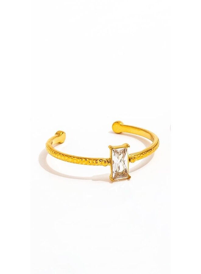 RIA 18KGP ADJUSTABLE RECTANGLE ZIRCONIA RING