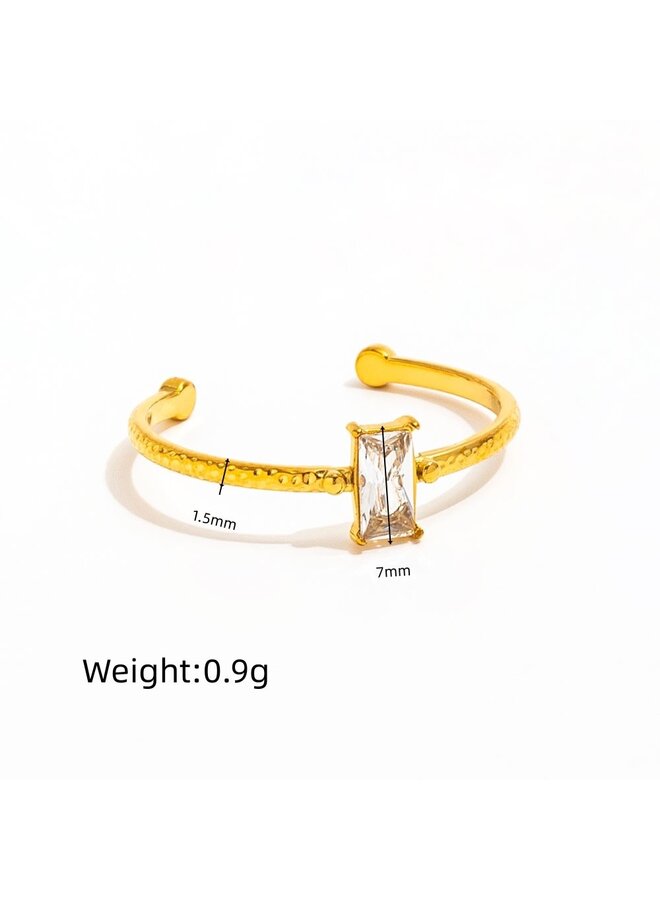 RIA 18KGP ADJUSTABLE RECTANGLE ZIRCONIA RING