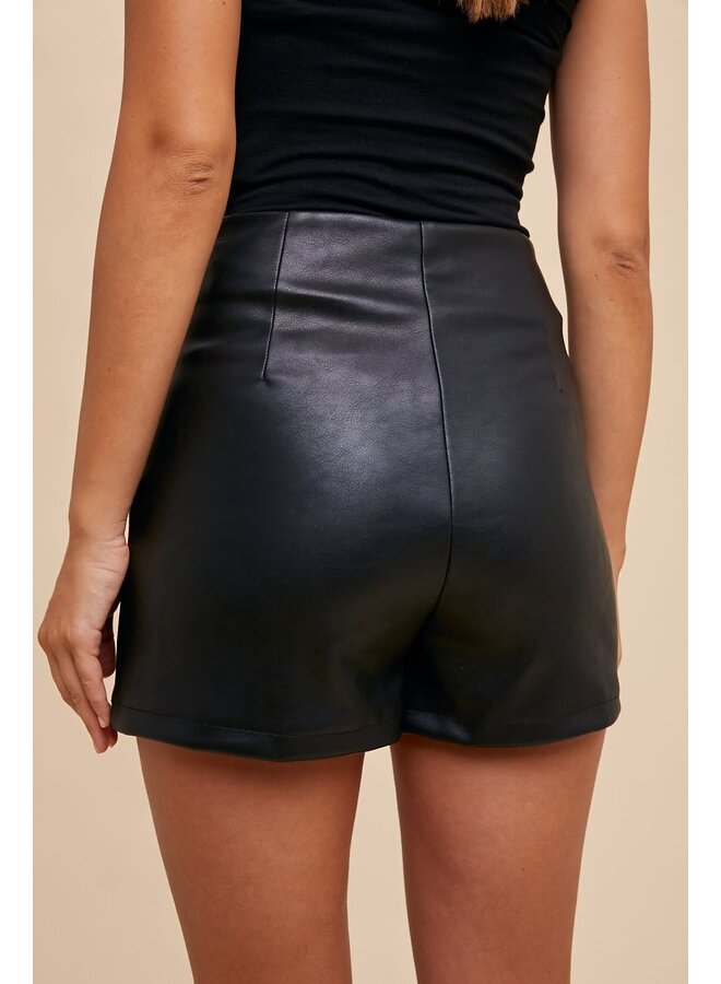 WHAT HAPPENS IN VEGAS LEATHER SKORT-BLACK