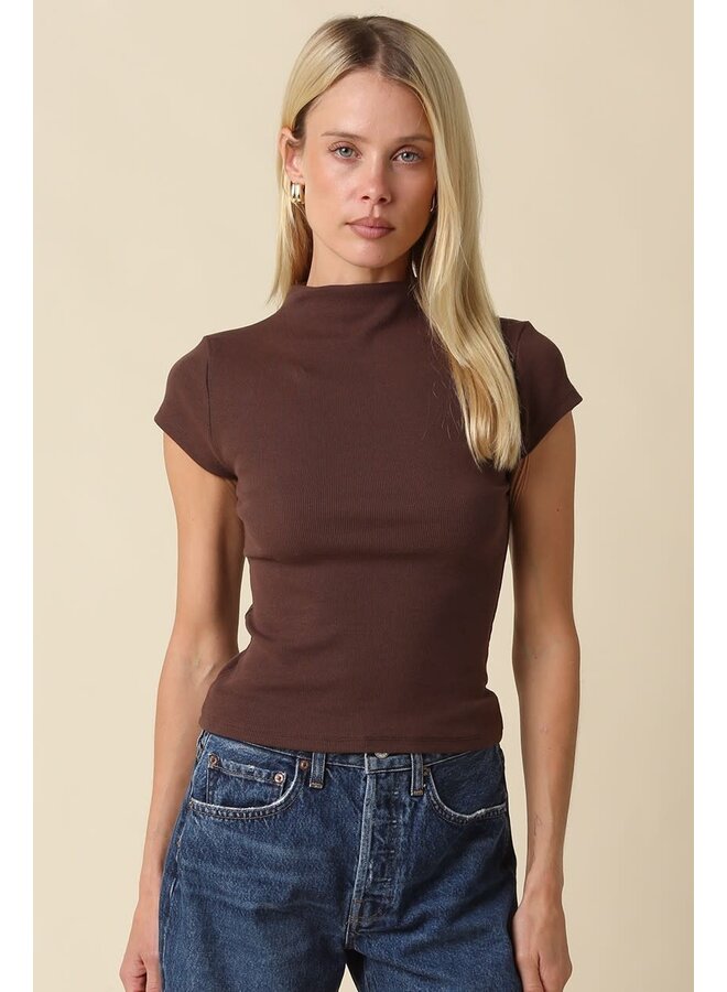 NOT SO BASIC MOCK NECK KNIT TOP-BROWN