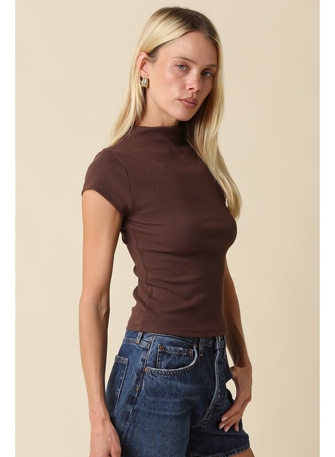 NOT SO BASIC MOCK NECK KNIT TOP-BROWN