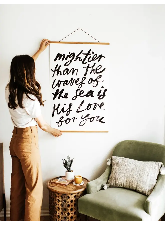 MIGHTIER THAN THE WAVES ON 24X36 COTTON CANVAS W/ BANNER WOOD