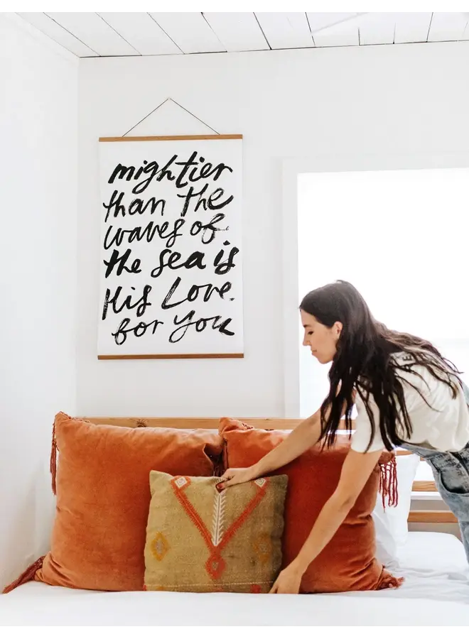 MIGHTIER THAN THE WAVES ON 24X36 COTTON CANVAS W/ BANNER WOOD