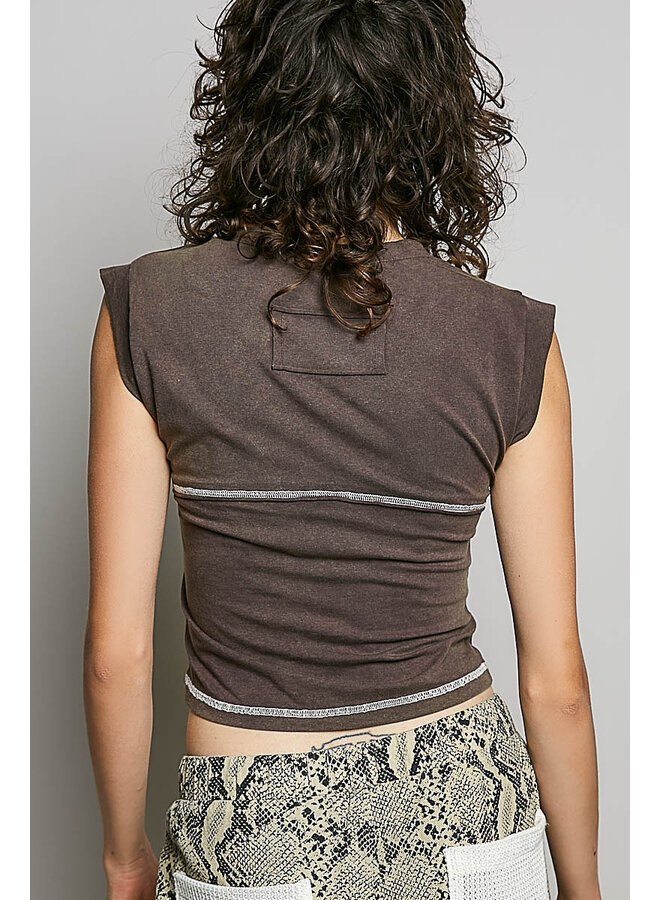 THE DAISY DETAIL CROP TOP-BROWN