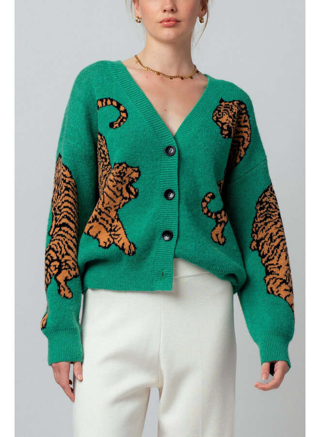 LOVE OF TIGERS CARDIGAN - GREEN