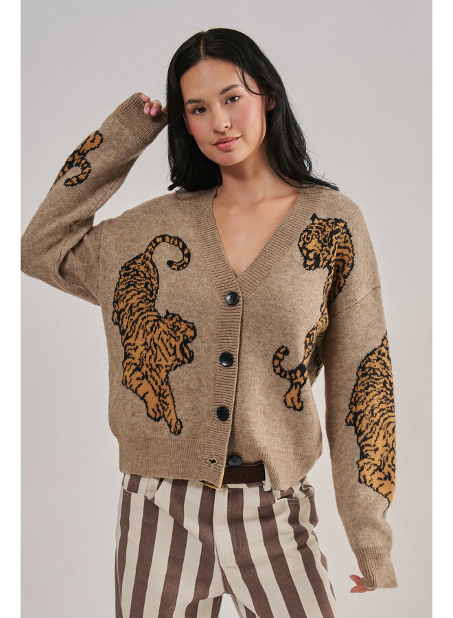 LOVE OF TIGERS CARDIGAN - OATMEAL