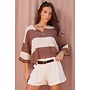 SOFT KNIT ENERGY STRIPED CROP TOP-OATMEAL/COCOA