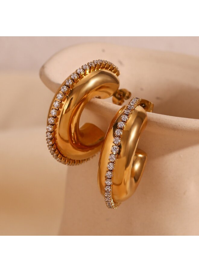 ANALEIGH 18KGP ZIRCON LINED HOOP EARRINGS