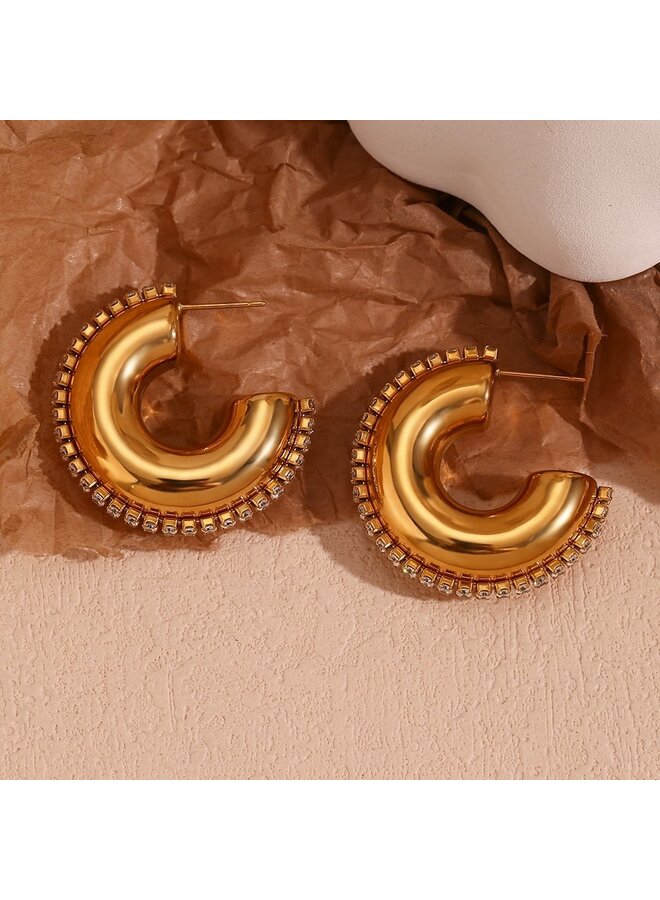 ANALEIGH 18KGP ZIRCON LINED HOOP EARRINGS