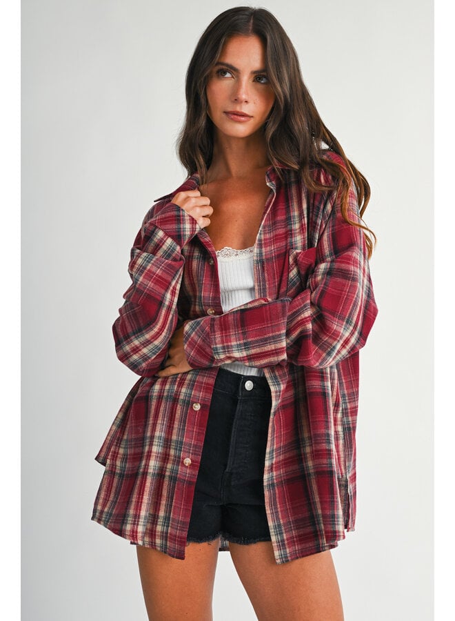 PLAID TO MEET YOU FLANNEL TOP-ROSE