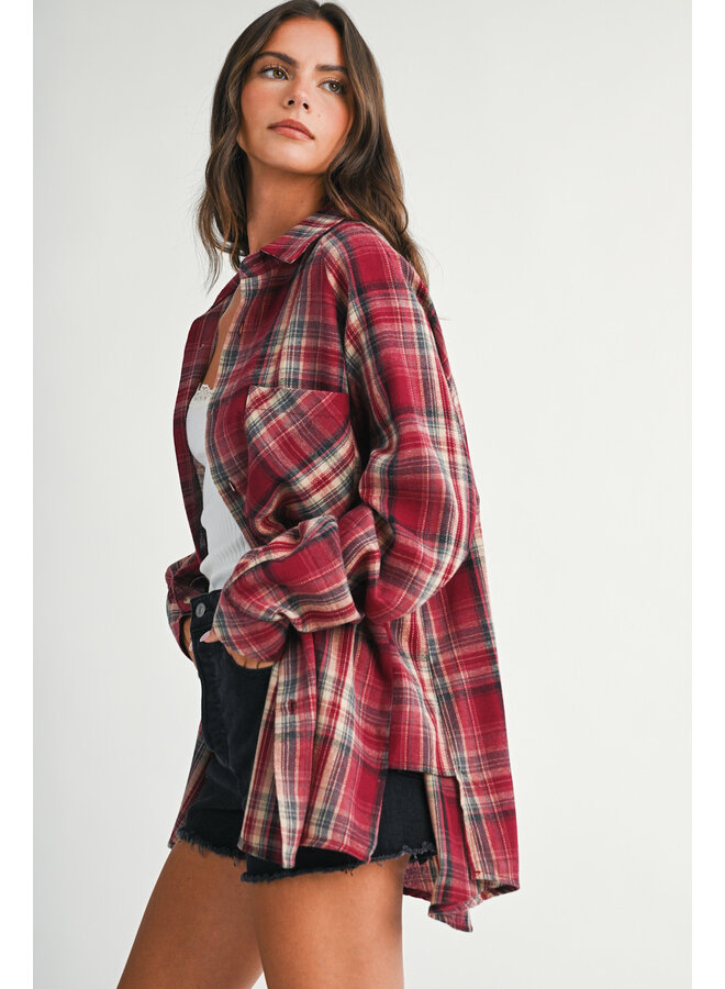 PLAID TO MEET YOU FLANNEL TOP-ROSE